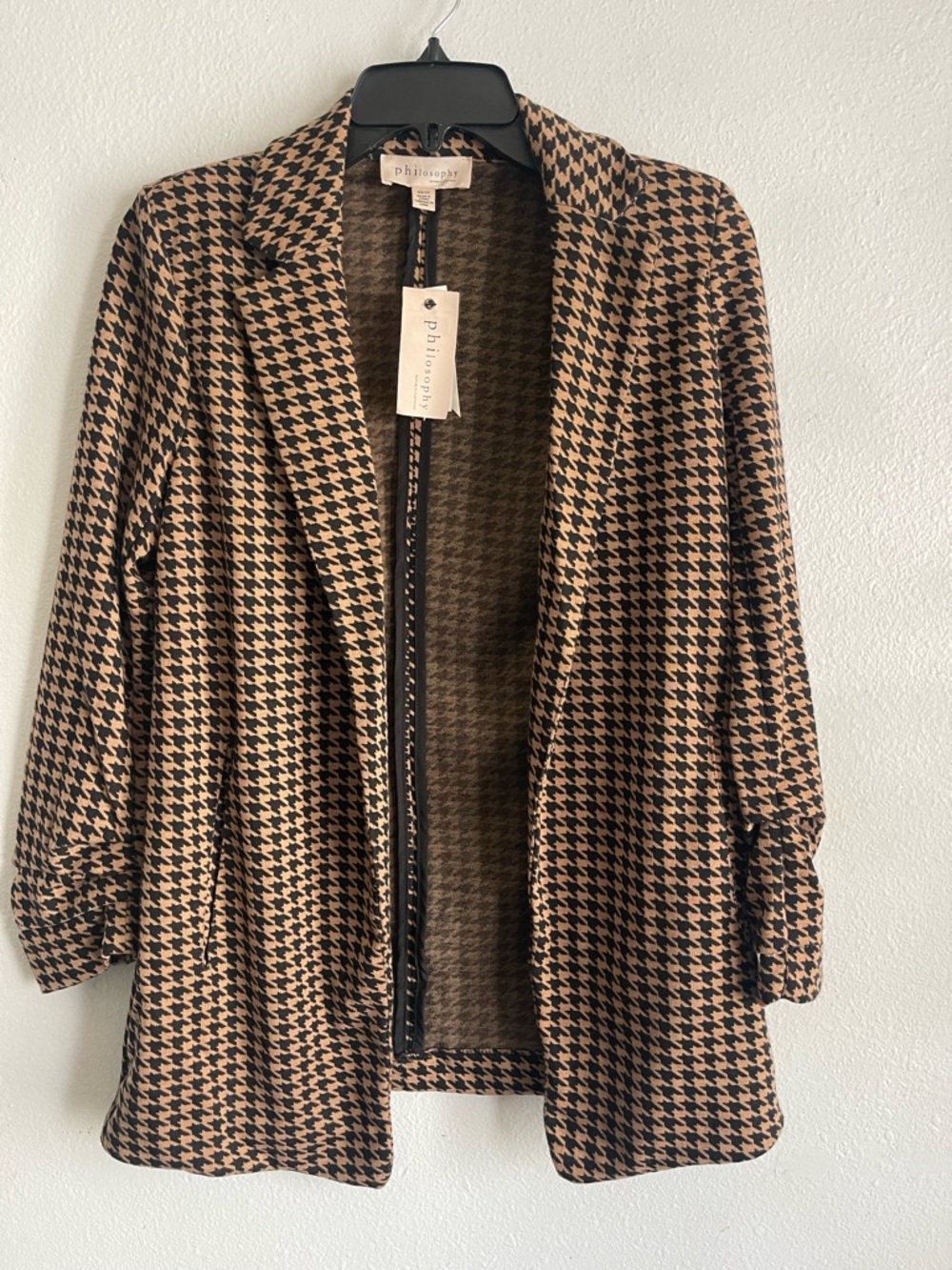 Philosophy Houndstooth Open Cardigan - Black & Camel